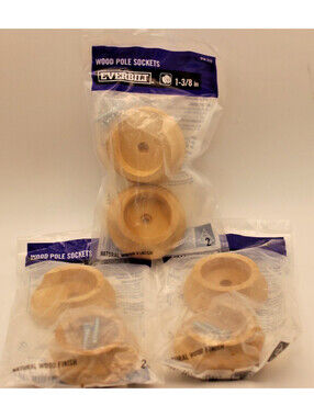 3 PAIR "EVERBILT" WOOD POLE SOCKETS 1 3/8 in. (3.5 cm.) BRAND-NEW,SEALED